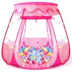 Pop Up Princess Tent with Colorful Star Lights, Toys for 1 2 3 Year Old Girl Birthday Gift, 12-18 Months Baby Girl Toys, Foldable Ball Pit with Carrying Bag, Indoor&Outdoor Play Tent for Kids