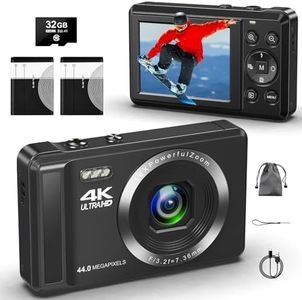Digital Camera 4K UHD - 44MP - Autofocus Point and Shoot Digital Cameras 2.4'' Compact Digital Camera 16X Digital Zoom - Vlogging Camera with 2 Batteries a 32GB SD Card for Teens Students