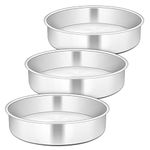 Herogo 8 Inch Cake Tin for Baking, Stainless Steel Round Cake Pan Set of 3, Layer Cake Mold Tin Pans for Birthday Wedding Christmas, 5cm Depth & Seamless Design, Durable & Dishwasher Safe