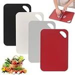 4Packs Kitchen Plastic Chopping Board Set - Thick Flexible Cutting Board Mat for Cooking, Non-Slip Chopping Board with Hanging Hole & Easy-Grip Handles, Dishwasher Safe(Black+White+Gray+Red)