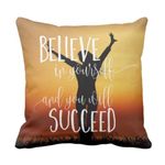 TheYaYaCafe® 16X16 inches Cushion Cover Believe in Yourself and You Will Succeed Motivational Quotes Printed Sofa Throw Pillows Multicolor