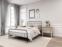 Metal Full Bed Frame with Headboard and Footboard with Metal Slat,Classic Style with Black Color