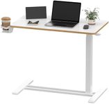 SANODESK Medical Adjustable Overbed Bedside Table with Hidden Casters, Pneumatic Mobile Laptop Computer Standing Desk Cart with Tray, Hospital and Home Use(31.5" W x 17.7" D, White)