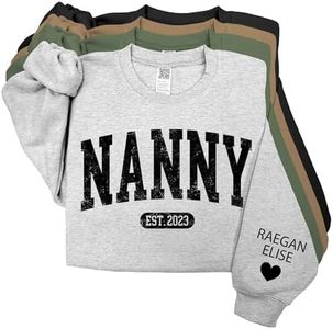 GODMERCH Personalized Nickname Nanny with Kid Names on Sleeve Sweatshirt, Grandma Sweater, Customized Grandma Nanny Gift, Sweater For Women