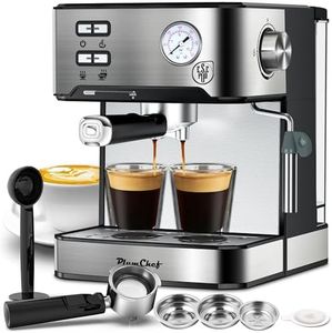 Plum chef 20 Bar Espresso Machine with Milk Frother, Dual Shot Coffee Maker, ESE Pod, Coffee Machine with Pressure Display, 54 OZ Removable Water Tank for Home Barista (Silver)