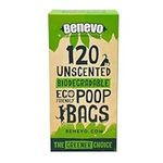 Benevo Biodegradable Dog Poop Bags (120 Bags) EN13432 Compostable Dog Poop Bags, Unscented & Plastic Free, Ideal For Big & Small Dogs, Made From A Sustainable Cornstarch Base, Handy Rolls of 15