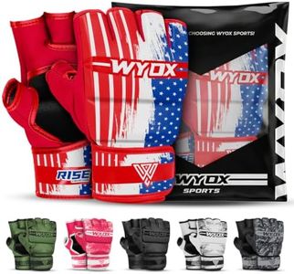 WYOX MMA Gloves Grappling Sparring, Boxing Gloves Men Women Muay Thai Martial Arts Training, Half Finger Adjustable Mitts Wrist Support Kickboxing Gloves (USA Flag, S/M (15-21 cm))