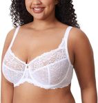 DELIMIRA Women's Plus Size Bra Full Coverage Minimiser Non Padded Lace Underwired Bras White 38H
