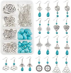 SUNNYCLUE 1 Box DIY Make 10 Pairs Trinity Knot Earring Making Starter Kit Tibetan Style Celtic Knot Links Charms Heart Pendant Turquoise Beads Findings for Women Adults DIY Earring Jewellery Making