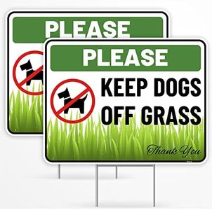 2PC Keep Dogs Off Lawn Sign with Stake, 17 Inches by 13 Inches - Corrugated Plastic - Please Keep Dogs Off Grass Sign - Curb Dog Repellent