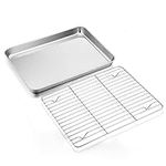 Stainless Steel Baking Sheet with Rack Set, E-far 12.4”x9.7” Cookie Sheet Broiling Pan for Oven, Rimmed Metal Tray with Wire Rack for Cooking/Baking/Cooling/Bacon, Non-toxic & Dishwasher Safe