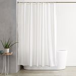 Amazon Basics Shower Curtain with Hooks, Water and Mould Resistant Fabric, Machine Washable Bathroom Curtain, 183 x 183 cm, White
