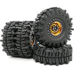 HOBBYSOUL 1.9 Mud Slingers Tires 4.72'' / 120mm & Aluminum 1.9 Beadlock Wheels Gold Black for 1/10 Crawler Truck Axial SCX10 Traxxas TRX-4 Redcat Gen8 Tamiay CC01, (4-Pack, Assembled)