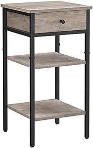 VASAGLE Tall Nightstand, Bedside Table with Drawer and Shelfs, End Table, Telephone Table, Tall Side Table for Bedroom, Easy Assembly, Greige and Black ULET502B02