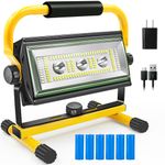 SYLSTAR Rechargeable Work Light, 80W 7000LM Super Bright LED Work Light with Stand, IPX5 Waterproof Portable Flood Light with 6 Light Modes for Outdoor Camping, Repairing, Workshop Job Site Lighting