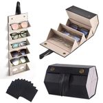 6 Slots Sunglasses Organizer, Travel Glasses Case Sunglasses Case with 10 Pcs Eyeglass Cloth, Foldable Eyeglasses Storage Box Sunglass Holder Glasses Organizer Holder for Storage Protect Display