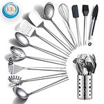 Stainless Steel Cooking Utensils Set, Berglander 13 Pieces Kitchen Utenisls Set, Kitchen Tools Set with Utensil Holder Non-Stick and Heat Resistant,Dishwasher Safe, Easy to Clean (13 Packs)