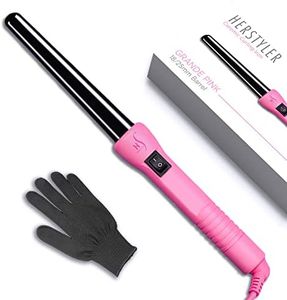 HerStyler Grande Ceramic Curling Iron - 1 inch, Pink (Curling Wand for Long Short Hair, Dual Voltage, Negative Ions, Tapered Barrel, User Friendly, PF30)