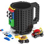 DAYMOO Build on Brick Mug, Funny Coffee Mug for Kids, Creative DIY Build on Brick Mug, Cool Coffee Mugs for Men Boy Dad, Christmas Fthdays Day Xmas Easter Birthday Gifts Idea, Black