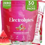 Zero Sugar Watermelon Candy Electrolytes Powder Packets (30 Pack) - All Natural Ingredients, Caffeine Free Energy for Refreshing Hydration - Vegan, Keto, Paleo Sugar Free Electrolytes Powder No Sugar