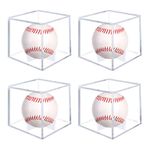 Alltope 4Pcs Clear Baseball Display Case Cube Baseball Holder with Base UV Protected Acrylic Boxes for Display Autograph Ball Protector Memorabilia Ball Showcase for Official Size BallF