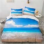 Ocean Duvet Cover Set King Size Polyester Tropic Ocean Style Sandy Shore and Sea with Waves Escape to Paradise Theme Bedding Set 87x87inch Full Size Comforter Sets