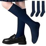 Girls Knee High Socks Boys School Uniform Socks Breathable Seamless Kids Knee High Stockings Cotton Long Tube Socks Youth 3 Pairs (Dark Navy, 10-14 Years)