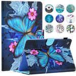 iPad Mini Case, Mini 2/3/4/5 Case, Dteck Slim Folio Leather Stand Wallet Case with Auto Sleep/Wake Magnetic Smart Cover for Apple iPad Mini 1/Mini 2/Mini 3/Mini 4/Mini 5 (Blue Butterfly & Pink Flower)