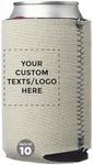 DISCOUNT PROMOS Custom Collapsible Beer Can Coolers 3mm Set of 10, Personalized Bulk Pack - Great for Beer, Soda, Other Beverages - Canvas Green