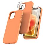 TOCOL 5 in 1 for iPhone 12 Case/iPhone 12 Pro Case 6.1", with 2 Pack Screen Protector + 2 Pack Camera Lens Protector, Silicone Slim Shockproof Cover [Anti-Scratch] [Drop Protection], Orange