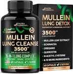 Mullein Leaf Extract for Lung Detox 3500 mg - Echinacea | Oregano | Quercetin | NAC - 15-in-1 Lung Support Supplement - Cleanse for Smokers - Made in USA - As Drops, Tea, Tincture, 60 Vegan Capsules