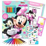 Disney Minnie Mouse Activity Book with Pencils Set ~ 3 Pc Bundle with Coloring Book, Stickers, and Door Hanger | Minnie Travel Activity with Games, Puzzles, and More