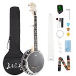 Mulucky 5 String Banjo MINI, 28 Inch Travel Banjo with Remo Head, Resonator and Geared 5th Tuner, Beginning Kit with Tuner Strap Wrench Picks Ruler - B803