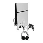 Wall Mount Bracket Compatible with New PS5 Slim,PS5 Slim Shelf Mount with Controller and Headset Holder,Controller Charging Cable-White