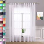 Megachest lucy Woven Voile Tab Top Curtain 2 Panels with ties (28 colors) (pure white, 56" wideX90 drop(W142cmXH228.5cm))