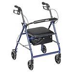 Drive Medical Aluminum Rollator Walker Fold Up and Removable Back Support, Padded Seat, 6" Wheels, Blue