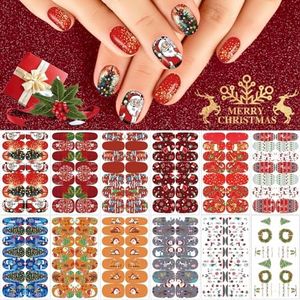 12 Sheets Christmas Nail Wraps Full Stickers Nail Polish Strips, DIY Self-Adhesive Nail Art Decals Santa Claus Xmas Tree Snowflake Pattern with 2 Piece Nail Files for Party Decor (168 Pieces)