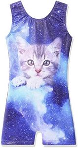 BAOHULU Gymnastics Leotards for Toddler Girls Sparkle Tank Biketards Kids One Piece Dance Outfit, Navy Cat, 6-7 Years