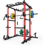 Sportsroyals Power Cage,1600lbs Multi-Function Power Rack with Adjustable Cable Crossover System and More Training Attachment, Weight Cage for Home Gym,Multi-Weight Combination Barbell Plates(RED)