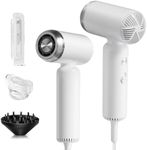 Webeauty Hair Dryer, [Super Mini] Ionic High-Speed Travel Blow Dryer with Diffuser 200 Million Negative Ions, 110,000RPM Brushless Motor for Home Salon Fast Drying Portable Lightweight, White