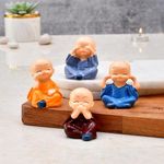 Collectible India Buddha Monk Set of 4 Statue Figurines Home Decor Items, Decorative Items for Home, Showpiece Cute Mini Idol for Car Dashboard Table Top Decoration Item Living Gift (Type 1)