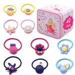 40 Pcs Toddler Girls Hair Accessories Hair Clips, XCOZU Cartoon Multicolor Kids Hair Ties Little Girl Hair Bands, Baby Girls Childrens Elastic Hair Ties Rope Ponytail Holder (Tin Box)