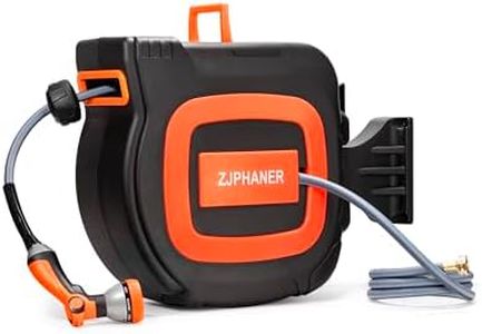 100FT Auto-Rewinding Garden Hose Reel with Drainage Holes, 10-Mode Spray Nozzle, Any Length Lock, 180-Degree Swivel Bracket & Wall Mounted for Lawn, Garden Watering Washing Car & Pets (Orange)