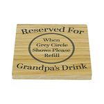 Solid Oak Coaster Reserved For Grandpa's Drink. Great Gift Idea For A New Grandparent. Birthday Present Idea, Christmas Stocking Gift for Grandpa. 9.8cm x 9.8cm Drinks Mat., Grey