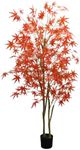 Garveehome 6ft Artificial Maple Tree, Large Faux Tree Soft Silk Autumn Maple Decorative Plant with Plastic Pot for Party Home Living Room Decoration Thanksgiving Harvest