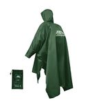 Waterproof Lightweight Reusable Rain Poncho with Adjustable Hood and Arms for Hiking, Camping, Multifunctional Raincoat for Men Women Adults, Large (Olive Green)