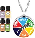 Wild Essentials F Wheel Essential Oil Diffuser Necklace Gift Set Aromatherapy Pendant, 24" Stainless Steel Chain, Refill Pads and 100% Pure Oils (Lavender, Peppermint, Inner Calm and Zen)