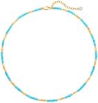 MEVECCO Dainty Gold Choker Necklace for Women 18K Gold Plated Irregular Turquoise Mixed Beaded Choker Necklace for Her Jewelry Gift