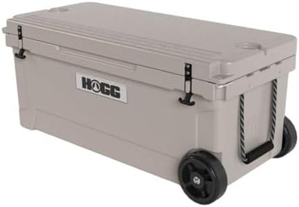 Ice Cooler with Wheels and Handle - 110qt Dune Kiss, Wheeled Cooler, Insulated Ice Chest with Wheels and Handle for Fishing and Camping with Dry Storage, Bottle Openers, and Cupholders