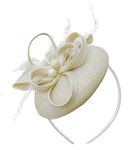 Caprilite Bead Round Pillbox Loop Sinamay Headband Fascinator for Women Wedding Ascot Races[Cream Ivory]